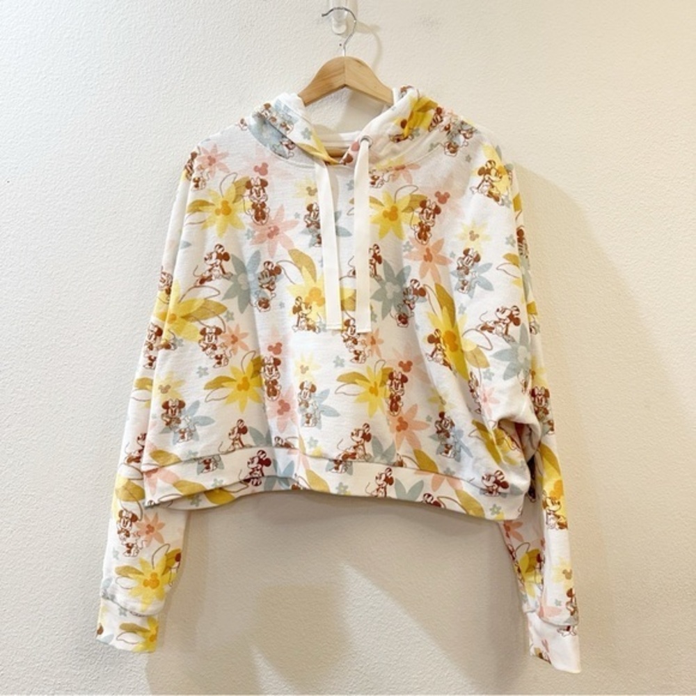 Disney Minnie Mouse Floral‎ Pull-Over Hoodie Sweatshirt Yellow Size XL